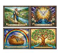 Steadfast Selections 500 pc 4-in-1 Stained Glass Christian Puzzles for Adults, Noah's Ark, Tree of Life, Religious Jigsaw Puzzles, Bible Verse Puzzles for Adults, Scripture Puzzle Set