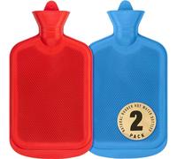 SteadMax Hot Water Bottle 2L (68oz), Natural Rubber, BPA Free, Pain Relief, Heating Pad, Bed Warmer, Large Portable Heat Pack for Back, Neck, Menstrual Cramps (2 Pack, Red & Blue)