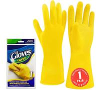 SteadMax Latex Cleaning Gloves (1 Pair), Reusable Rubber Dishwashing Gloves, Waterproof Household Kitchen Glove, Non-Slip Protective Washing Up Mitt, Yellow (Small, 1 Pack)