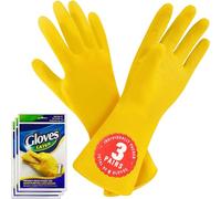 SteadMax Latex Cleaning Gloves (3 Pair), Reusable Rubber Dishwashing Gloves, Waterproof Household Kitchen Glove, Non-Slip Protective Washing Up Mitt, Yellow (Large, 3 Pack)