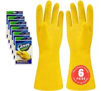 SteadMax Latex Cleaning Gloves (6 Pair), Reusable Rubber Dishwashing Gloves, Waterproof Household Kitchen Glove, Non-Slip Protective Washing Up Mitt, Yellow (X-Large, 6 Pack)