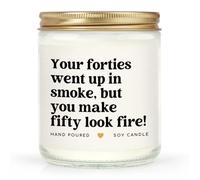 SteadStyle 50th Birthday Gifts for Her Him - Cool 50 Year Old Birthdays Gifts for Women Friends Sister Wife Mom Daughter - Handmade Lavender Scented Soy Wax Fifty Birthday Candle (7oz)