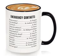 SteadStyle Funny Catholic Gifts for Women Men - Emergency Contacts Mug 11oz, Saints Inspired Coffee Cup with Faith Humour, Christmas & Birthday Present for Friends, Colleagues, Mum Dad & Pastor