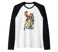 Steady As She Goes Pinup Girl Retro Retro Nautical Art Raglan Baseball Tee