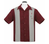 Steady Clothing 3 Star Panel Burgundy Rockabilly Bowling Button Up Shirt ST35319