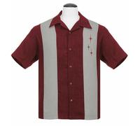 Steady Clothing 3 Star Panel Burgundy Rockabilly Bowling Button Up Shirt ST35319