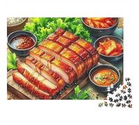Steak 1000 Piece Jigsaw Puzzle Gift for Adults Korean BBQ Platter with Side Dishes Premium Thick Sturdy Challenging Hard Stress Relief 52x38cm/1000pcs