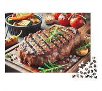 Steak 1000 Piece Puzzle for Adults Grilled Steak with Vegetables And Rosemary Challenging Premium Thick Sturdy Vibrant Stress Relief Decor 38x26cm/1000pcs
