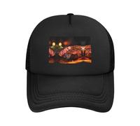 Steak Black Printed Adjustable Mesh Baseball Cap - Unisex, Outdoor Running and Fishing Sun Hat, Black, One Size