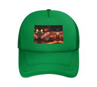 Steak Black Printed Adjustable Mesh Baseball Cap - Unisex, Outdoor Running and Fishing Sun Hat, Green, One Size