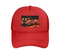 Steak Black Printed Adjustable Mesh Baseball Cap - Unisex, Outdoor Running and Fishing Sun Hat, Red, One Size