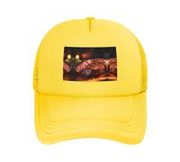 Steak Black Printed Adjustable Mesh Baseball Cap - Unisex, Outdoor Running and Fishing Sun Hat, Yellow, One Size