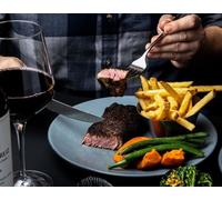 Steak Dinner with Fries and Sauce and Glass of Wine - For 4