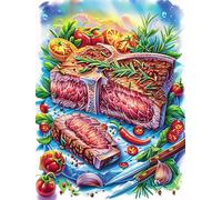 Steak Feast in Magical Forest 300 Pieces Premium Jigsaw Puzzle Magical Accompany Fairy Tale Adult Jigsaws Educational Challenge Mental Exercise Wall Art Winter Rigid Cardboard 300 PCS