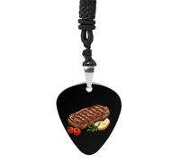 Steak Food Guitar Pick Pendant Necklace for Acoustic Electric Bass Players Guitar Accessories Guitarist Gifts