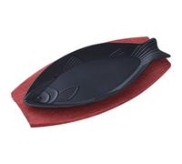 Steak Fry Plate Fish Shaped Grill Pan Cast Iron Skillet Hot Plate Camping Griddles Cookware with Wooden Base for Home Restaurant