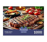 Steak Fun And Challenging Family Game 1000 Pieces Puzzle -Grilled Steak Fresh Veggies for Adults Kids Great Gift Idea70x50cm/1000pcs