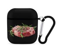 Steak Meat Food Funny Case Cover Compatible for AirPods 1 & 2 Earbuds Protective Hard Cover with Keychain