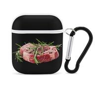 Steak Meat Food Funny Case Cover Compatible for AirPods 1 & 2 Earbuds Protective Hard Cover with Keychain