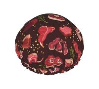Steak Pattern,Shower Cap Nightcap Double Layer Waterproof Elastic Bath Cap Reusable Hair Cap