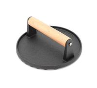 Steak Press 20 x 10 cm Cast Iron Grill Burger Press Rectangle Steak Meat Bacon Press with Wooden Handle for Burger Grilled Sandwich Quesadilla Steak (Round Black)