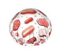 Steak Sausage Pink Print Shower Caps for Women, Reusable Double Layers Elastic Band Long Hair Bath Caps for Shower