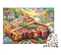 Steak Scene 1000 Piece Jigsaw Puzzle Game Village in Autumn Valley Colourful Detailedscenea Greatfestive Orfiller for Ages 10 Plus Puzzle Game for The Whole for Women, Gifts for Men70x50cm/1000pc