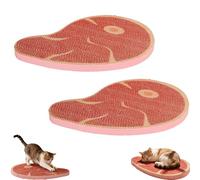 Steak Shaped Cat Scratching Board and Lounge Pad, Textured Scratch Mat with Non-Slip Base for Claw Care, Cute Red Cat Bed for Floor, Bedroom and Apartment, 42x26x2cm (Red-2pc)