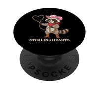 Stealing Hearts Cute Raccoon Cowboy Trash Panda Valentine PopSockets Adhesive PopGrip