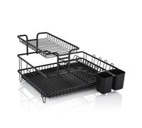 Swan SWKA5070BLK Stealth 15 Plate Dish Rack with Removable Cutlery Holder, Drip Tray, Space Saving Two Tier Design, Iron Body, Black