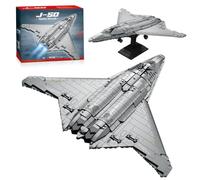 Stealth Fighter Building Blocks, Military Aircraft Model with Display Stand | 1206 Piese, J-50 Interceptor Bricks Kit, Delta-Wing Combat Jet Desktop Ornament, STEM Toys Gifts for Aviation Hobby and Adult