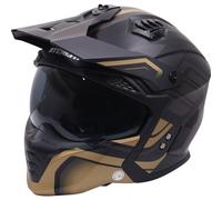 Motorcycle Crash Helmet Stealth Fighter ECE 22.06 Approved Multi Function Full Face & Open Face Helmet Removable Peak - Orbit Black/Gold Matt (Small)