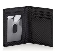 Stealth Mode Men's Slim Front Pocket Wallet,RFID Blocking, Thin Minimalist Design, Genuine Leather,ID Badge Window and 5 Sleeves for Money, Carbon Fiber Leather, Mens Slim Leather Wallet