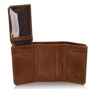 Stealth Mode RFID Blocking Leather Trifold Wallet for Men - Mens Trifold Leather Wallet with Flip Up ID Window, 11 Card Slots, Hidden Pockets, Divided Billfold - Gift Box Included, Brown Crunch