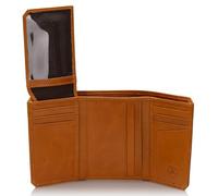 Stealth Mode RFID Blocking Leather Trifold Wallet for Men - Mens Trifold Leather Wallet with Flip Up ID Window, 11 Card Slots, Hidden Pockets, Divided Billfold - Gift Box Included, Light Brown Crunch