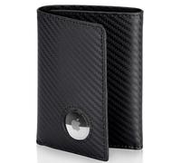 Stealth Mode RFID Blocking Mens Wallet with Airtag Holder,Trifold Billfold with 9 Credit Card Slots, ID Window,Compatible with Apple Air Tag, Carbon Fiber, RFID Leather Trifold Wallet for Men