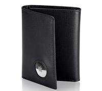 Stealth Mode RFID Blocking Mens Wallet with Airtag Holder,Trifold Billfold with 9 Credit Card Slots, ID Window,Compatible with Apple Air Tag, Black, RFID Leather Trifold Wallet for Men
