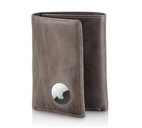 Stealth Mode RFID Blocking Mens Wallet With Airtag Holder - Trifold with 9 Credit Card Slots, ID Window, Compatible with Apple Air Tag, Napa Leather, Large Capacity, Grey, 3.25 x 4.25 inches, Rfid