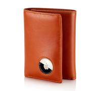 Stealth Mode RFID Blocking Mens Wallet With Airtag Holder - Trifold with 9 Credit Card Slots, ID Window, Compatible with Apple Air Tag, Napa Leather, Large Capacity, Light Brown, 4.25 x 3.25 x 0.5