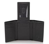 Stealth Mode Trifold Wallet - RFID Blocking Wallet with Flip ID Holder - Leather Case for Money, Credit Cards - Mens Organizer, Divided Billfold, Identity Protection - Men's Gifts, Black Pebble, One