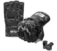 Stealth Sports MMA Gloves Men Women 12mm Thick - PU Leather Grappling Gloves Open Palm Muay Thai Kickboxing Sparring Punching Bag Boxing Training Cage Fighting Martial Arts Mitts (Camo, L)