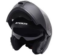 Motorcycle Crash Helmet Stealth V159 Matt Black Flip Up Modular Helmet ECE 22.06 Approved P / J Rated For Open Face Use (XL)