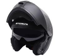 Motorcycle Crash Helmet Stealth V159 Matt Black Flip Up Modular Helmet ECE 22.06 Approved P / J Rated For Open Face Use (XL)