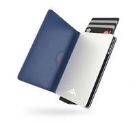 Stealth Wallet - Blue Slim Pop Up Metal RFID Blocking Card Holder for Men | Silver Aluminium & Blue Faux Leather | Contactless RFID / NFC Protection | Mens Pop-up Minimalist Wallets | Slim Cardholder