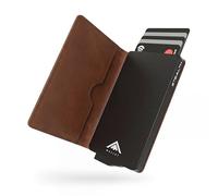 Stealth Wallet - Brown Leather Slim RFID Pop Up Metal Card Holder for Men