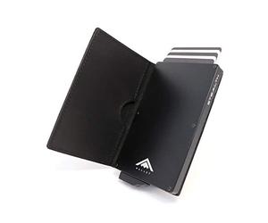 Stealth Wallet RFID Card Holder Wallet - Smart Minimalist Pop Up Wallets with Gift Box - Lightweight Metal Credit Card Holders for Men & Contactless Protect (Black Aluminium,Crazy Horse Leather)