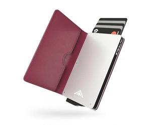 Stealth Wallet RFID Card Holder Wallet - Smart Minimalist Pop Up Wallets with Gift Box - Slim Lightweight Metal Credit Card Holders for Men & Contactless Protect (Silver Aluminium, Burgundy Leather)