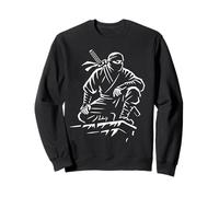 Stealth Warrior Ninja Crouch Line Art Katana Graphic Icon Sweatshirt