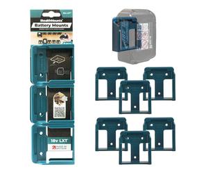 StealthMounts Blue Battery Mounts Compatible with Makita 18V LXT - 6 Pack Wall & Bench Battery Holders | Power Tool Battery Storage Organiser | Heavy Duty ABS | Made in the UK