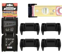 StealthMounts Universal Level Holder - 2 Pack Black Wall Mounts for Spirit Levels | Fits Most Brands | Locking Level Brackets for Workshop, Garage & Van Storage | Heavy Duty ABS | Made in The UK